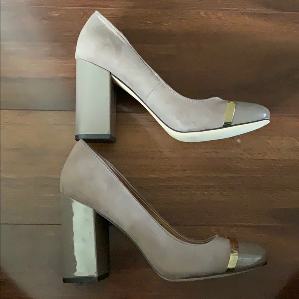 Calvin Klein taupe block heels